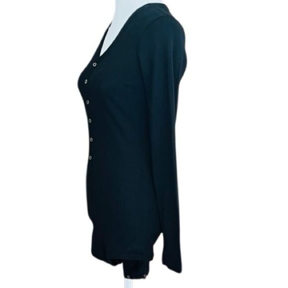 Black V-Neck Henley style snap front ribbed  bodysuit, size small. - Picture 5 of 5